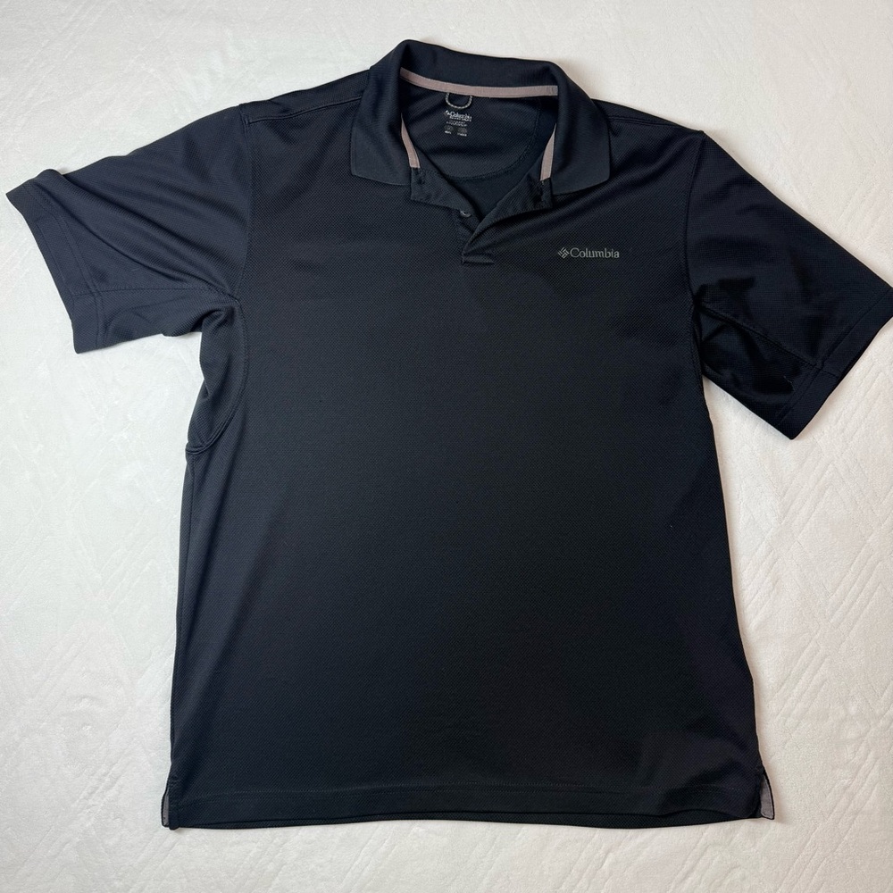 Columbia Mens Medium Omni Shade Sun Protection Polo Shirt Black Golf Athletic